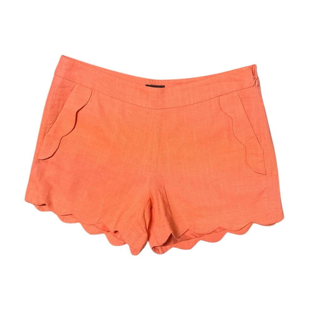 🌺 Cynthia Rowley Coral Linen Blend Shorts Sz 8 Scallop Hem Cottagecore Vibe‎ 🌿